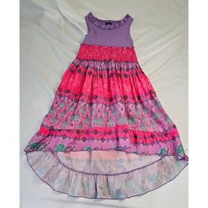Purple Peony Girls Purple Pink Paisley High Low Maxi Dress Smocked Waist